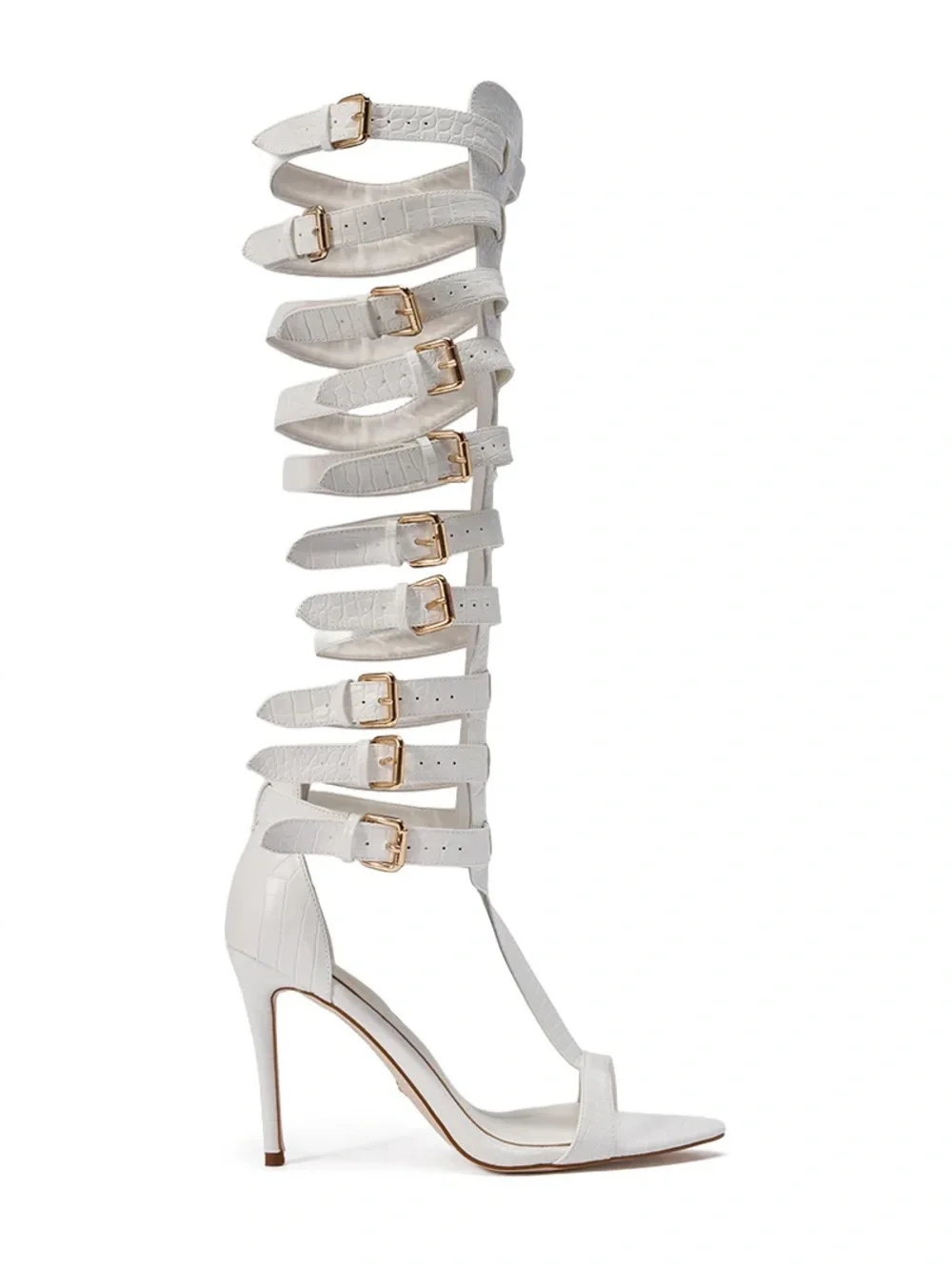 Azalea Wang CHERLLI White Croc Over the Knee Sandals
